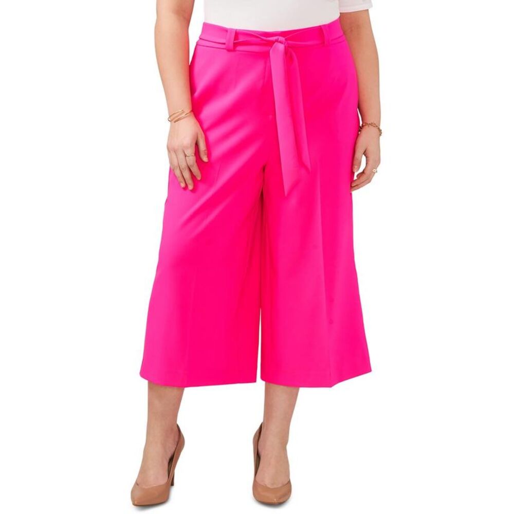Vince Camuto Hot Pink Wide-Leg Cropped Pants with Self-Tie Belt